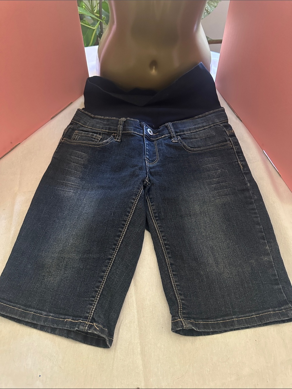 Lilac Clothing Dark Blue Denim Maternity Bermuda Shorts